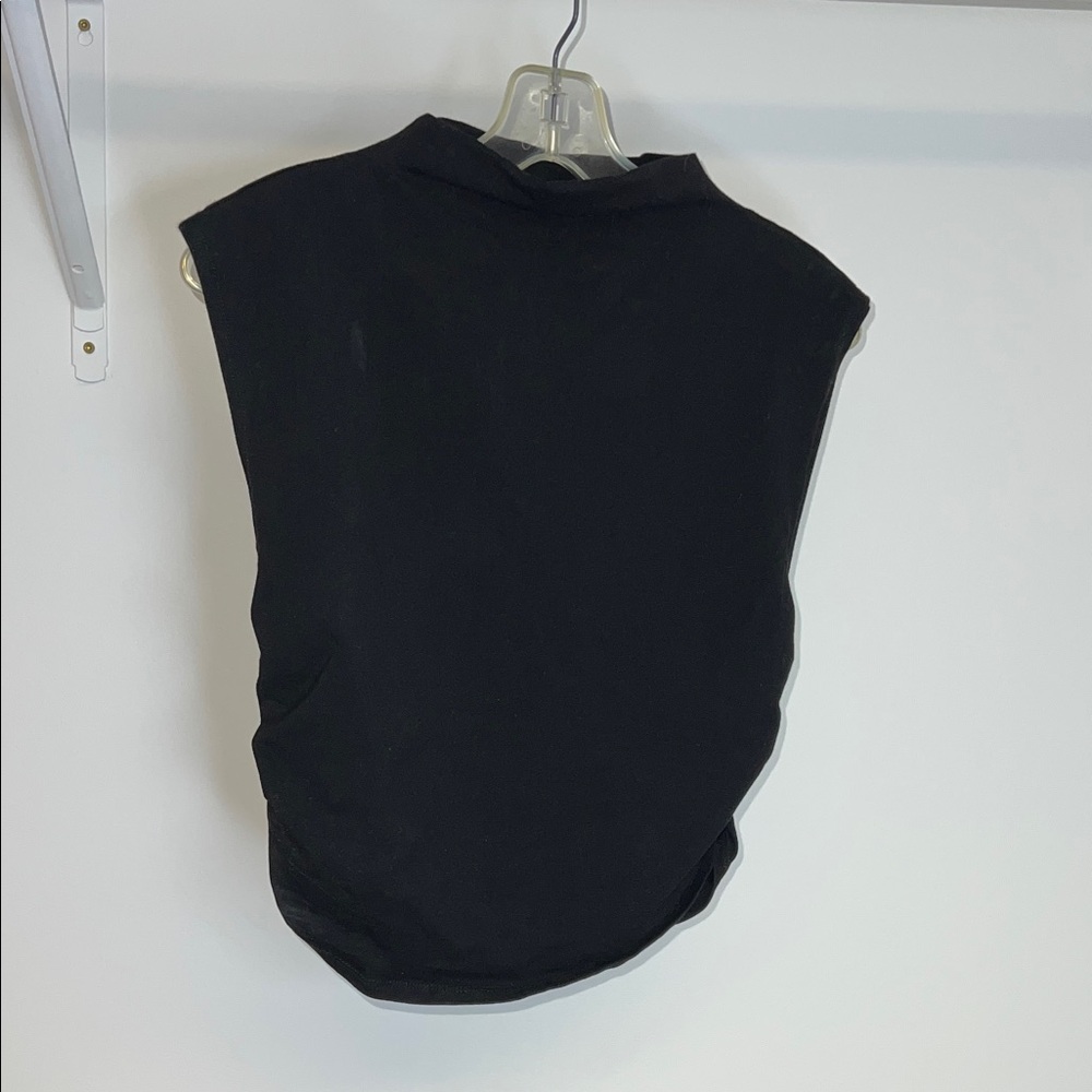 Black Spandex Sleeveless Mock Neck Cropped Top w/ Side‎ Ruching- L